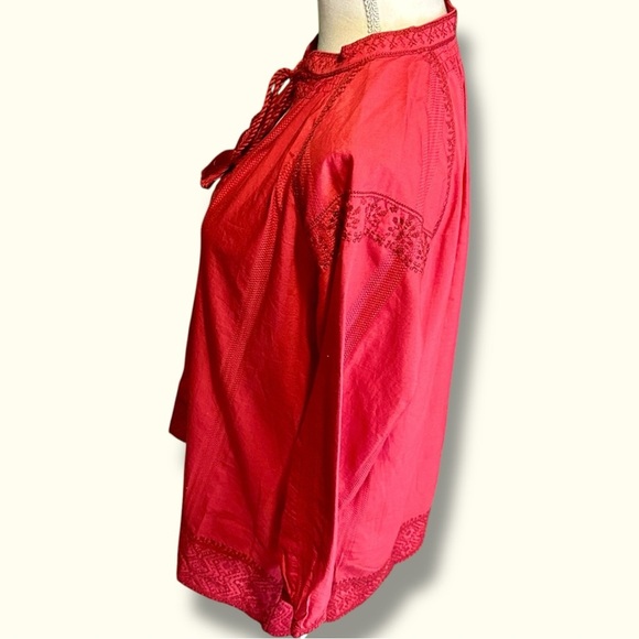 Madewell ‘Camelia’ Embroidered Cotton Gauze Tassel Neck Top in Red Size Small - Picture 9 of 16
